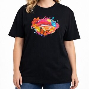 Gildan Butterfly Kisses Graphic T-Shirt Large Black Heavy Cotton New